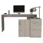 HMS 60" Light Gray L-Shaped Computer Desk Modern Wood and Metal Office Desk Durable Assembled Space-Saving Storage Features