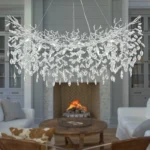 Modern Crystal Silver Chandelier, 47" Large Rectangular Tree Branch Chandeliers for Dining Room Over Table,Living Room,Island
