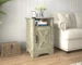 Rustic farmhouse bedside table with USB charging station and wooden drawers
