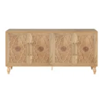 HMS 68 Natural Distressed Carved Geometric Sideboard with Four Doors - Image 2