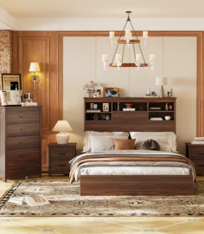 Goldoma 4-Piece Queen Bedroom Set with charging station and storage headboard in modern finish