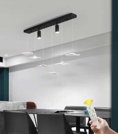 34W Dimmable LED Pendant Light, Modern 6-Leaf Chandelier with Spotlights, Adjustable Hanging Fixture for Kitchen Island,