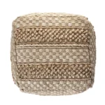 Goldoma 18" Tan Striped Woven Rattan Pouf Ottoman - Square Foot Stool for Living Room, Bedroom, and Entryway – styled in a