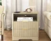 Modern USB charging nightstand with wood finish and storage cabinet