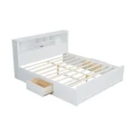 Goldoma king size platform bed with storage headboard and USB ports in white finish