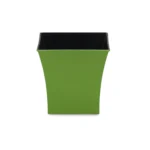 Lime green recycled plastic planter square pot with succulent plant on wooden table