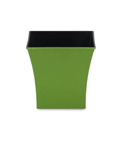 Lime green recycled plastic planter square pot with succulent plant on wooden table