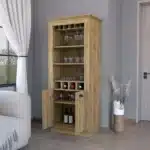 HMS 70 Rustic Brown Bar Cabinet with Wine Storage for Home Nordic and Modern Design Wood Iron Oak Material for Dining – base