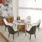 Modern luxury sintered stone rotating round dining table for 6 people in a stylish dining room