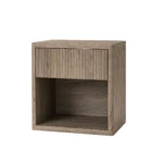 Modern fluted nightstand with drawer in ash brown, featuring a spacious drawer and open shelf for storage