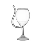 Creative Red Wine Glass Cocktail Whiskey Clear Juice Cup Goblet with Drinking Tube Straw for Wedding Party Home Restaurant