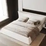 Goldoma King Size Cloud Bed Frame with Oversized Padded Movable Headboard, Chenille Upholstered Bed with Round Corners