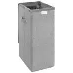 W2B VidaXL Foldable Laundry Hamper 10.2x13.6x23.4" Faux Linen Fabric Durable Plastic Metal Hinges for Bathroom Clothing