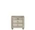 Lucienne beige velvet nightstand with glass top and quilted drawers in a cozy bedroom