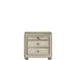 Lucienne beige velvet nightstand with glass top and quilted drawers in a cozy bedroom