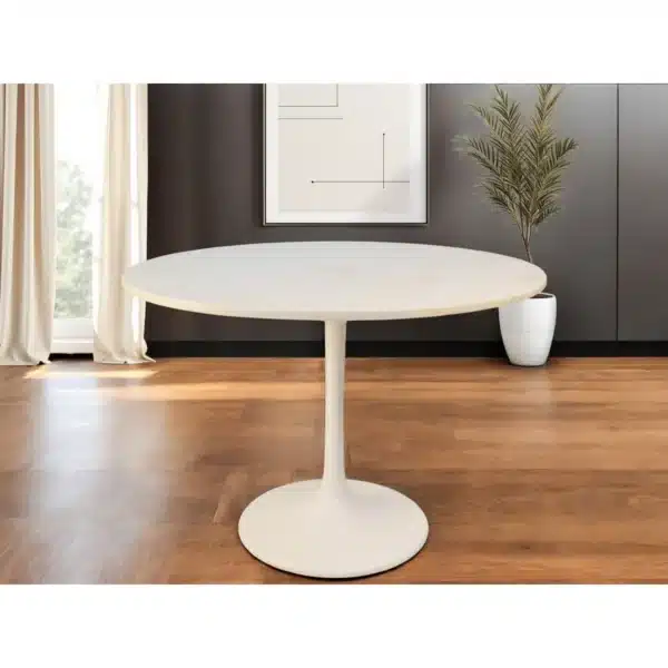 40" White Marble Round Dining Table with Iron Pedestal - Goldoma
