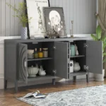 Modern Sideboard Door with Circular Groove Design Wood Door Handle for Living Room Dining Room