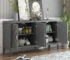 Modern dining room storage sideboard with circular groove design and wood handles