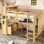 [US Stock] Queen Size Wood Loft Bed With Cabinet and Bookshelf Fast Delivery From US Warehouse Dropshipping Acceptable – top