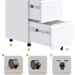 Aobabo 2-Drawer White Metal Office File Cabinet Fully Assembled 25.6''H Legal Letter A4 Size Desk Steel Mobile Lock Wheels