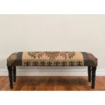 Goldoma 47" Southwest Upholstered Bench - Brown Pattern with Black Legs for Living Room, Bedroom – side view