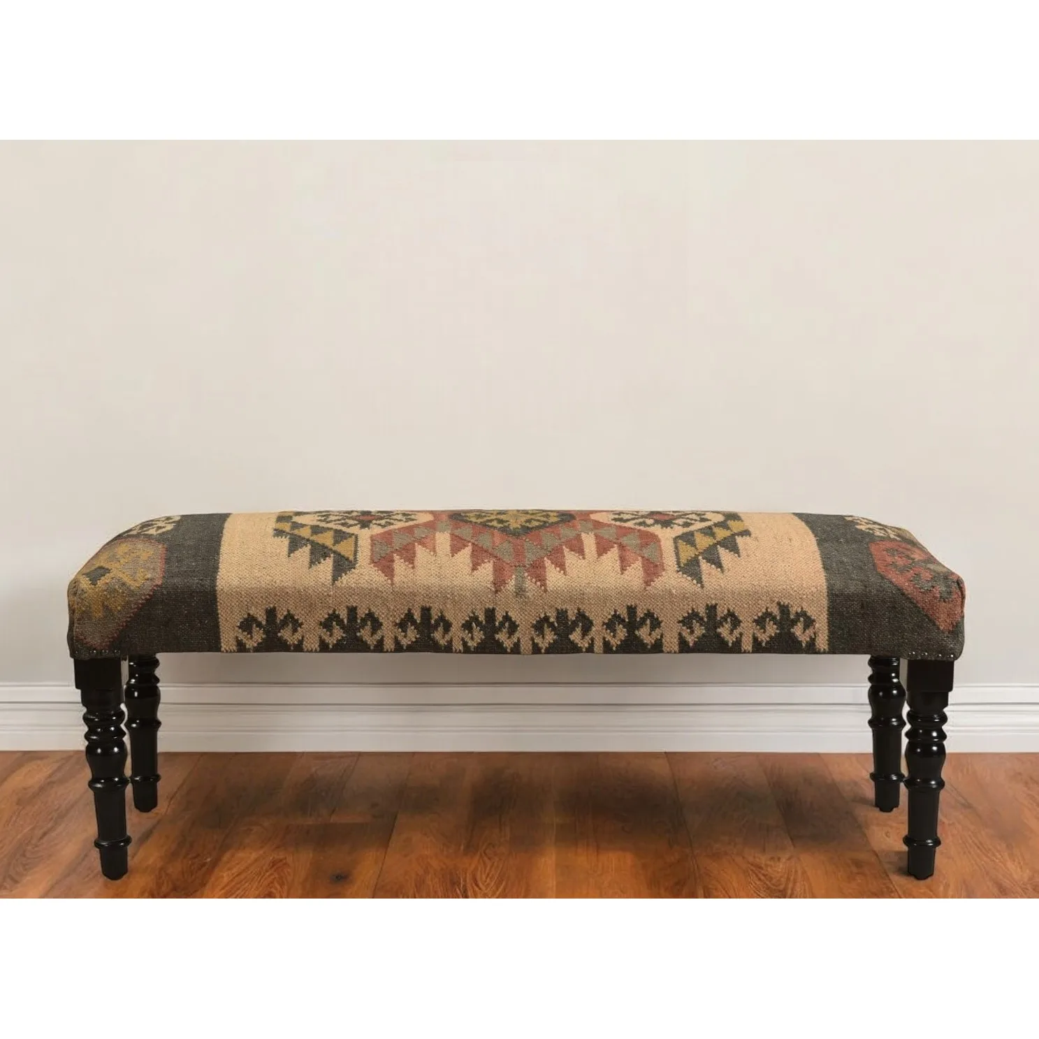 Goldoma 47" Southwest Upholstered Bench - Brown Pattern with Black Legs for Living Room, Bedroom