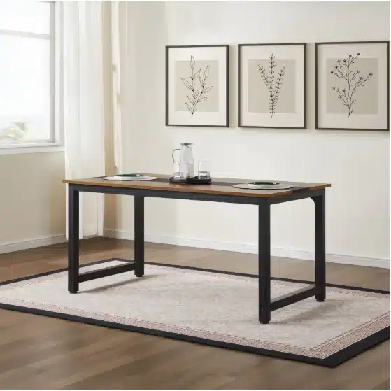 FCJ Large Office Gaming Desk 59.8-70.9 Inch Rustic Black Wooden Desk Modern Simple Style Legroom FCJ Large Office Gaming Desk 59.8-70.9 Inch Rustic Black Wooden Desk Modern Simple Style Legroom Metal Frame for Home Office