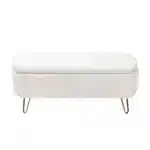 Goldoma Ivory White Storage Ottoman with Faux Fur and Gold Legs – close-up detail