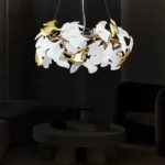Modern Brass Ginkgo Leaf Chandelier Luxury Round Pendant Light Gold Chandelier for Dining Room Kitchen Island Living Room