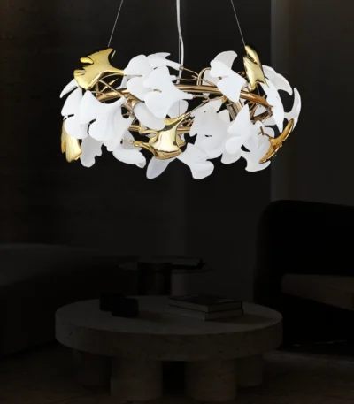 Modern Brass Ginkgo Leaf Chandelier Luxury Round Pendant Light Gold Chandelier for Dining Room Kitchen Island Living Room