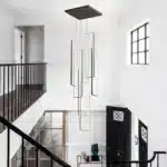 Modern Dimmable 6-Light LED Chandelier, Black Rectangle Pendant Light with Remote for High Ceiling, Staircase, Foyer,