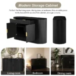 Modern Eco-Friendly Durable Storage Cabinet-2 Doors & 2 Drawers Stripe MDF Sideboard with Handles Curved Side Door - Image 6