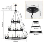 Ship From USA,45" Retro Industrial Style 3-Layer Pendant Light, 27-Lights Black Farmhouse Pendant(Bulb Not Included)