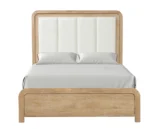 Goldoma adjustable king bed with oak wood frame and channel padded headboard in a modern bedroom setting