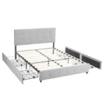 Goldoma full platform storage bed with 4 drawers and adjustable tufted headboard in linen fabric