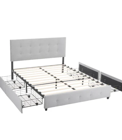 Goldoma full platform storage bed with 4 drawers and adjustable tufted headboard in linen fabric