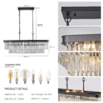 US Stock Free Shipping Living Dining Room 11-Light Rectangle Crystal Pendant Light Matte Black Modern Chandelier – styled in