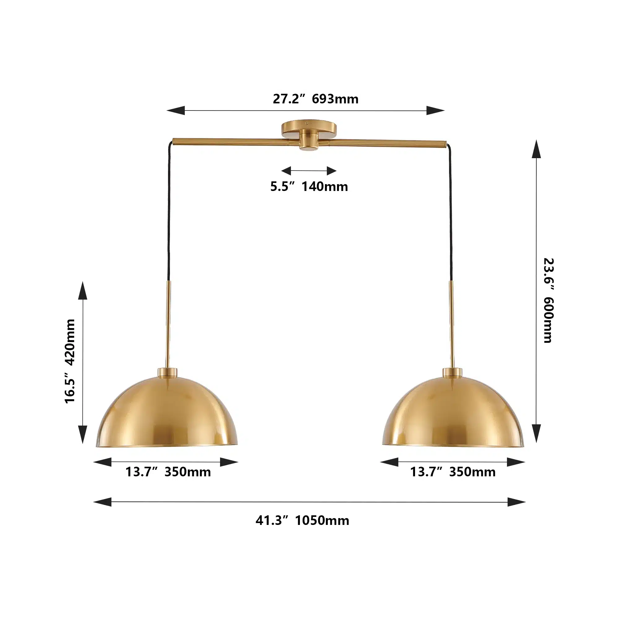 41" Industrial Modern Double Pendant Light, Adjustable Ceiling Hanging Lamp with Bright Finish (No Bulbs)