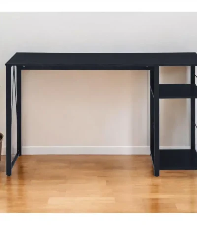 HMS 47" Simple Design Black Wooden Writing Desk with Adjustable Shelf for Office Bedroom Living Room or Dining Use