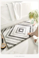 Simple Geometric Bathroom Non-slip Mat Microfiber Flocking Bath Mat Thick Plush Bathroom Rug Absorbent Non-slip Foot Mat