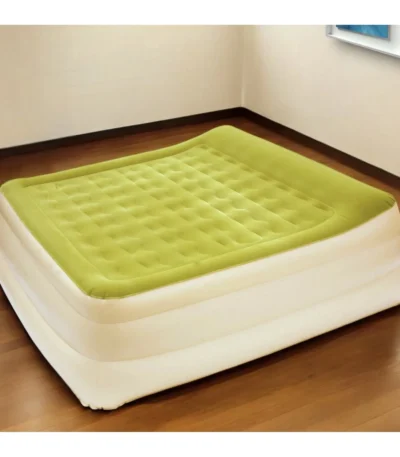 Moss green queen air mattress with raised head and velvet pillowtop from Goldoma