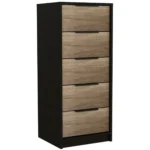 Egeo 5-Drawer Dresser and Omaha Nightstand – Black & Light Oak Bedroom Storage Set – close-up detail