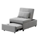 Goldoma convertible ottoman sofa bed in gray velvet, folded as an ottoman with a modern living room setting