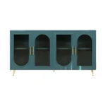 HMS 60 Teal Blue Modern Antique Traditional Ribbed Texture Sideboard Four Doors Mango Wood Furniture for Home Bar Dining Dining - Image 3