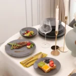 Semtember Promotion Round Kitchen Plates Set With Coffee Mug Elegant High End Microwave Oven Safe Dinnerware Sets for Home