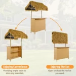 Hawaiian-style Bar Height Patio Set Outdoor Bar Table and Stools with Adjustable Feet, Acacia Wood Top, Natural – top view