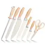 IOKO Chef Slicing Sushi Steak Santoku Knife Set Chef's Vegetable Fruit JapaneseStyle 7 PCS Kitchen Knife Set – angled view