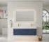 Homein 60-inch modern blue floating double sink vanity with engineered stone top, front view against a tiled wall.