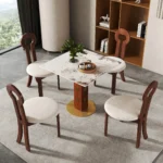 Modern sintered stone square dining table for 4 by Goldoma, white top with metal legs in dining room