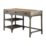 HMS 47" Solid Wood Traditional Antique Writing Desk with Three Drawers in Natural and Gray for Office Building or Bedroom Use